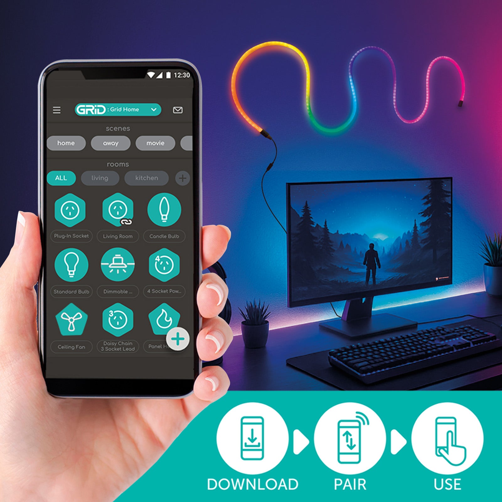 3m smart RGB woven rope light by Arlec, Grid Connect lighting solution