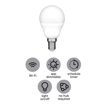 Arlec 4W warm white fancy round SES smart globe – app-controlled Wi-Fi LED bulb