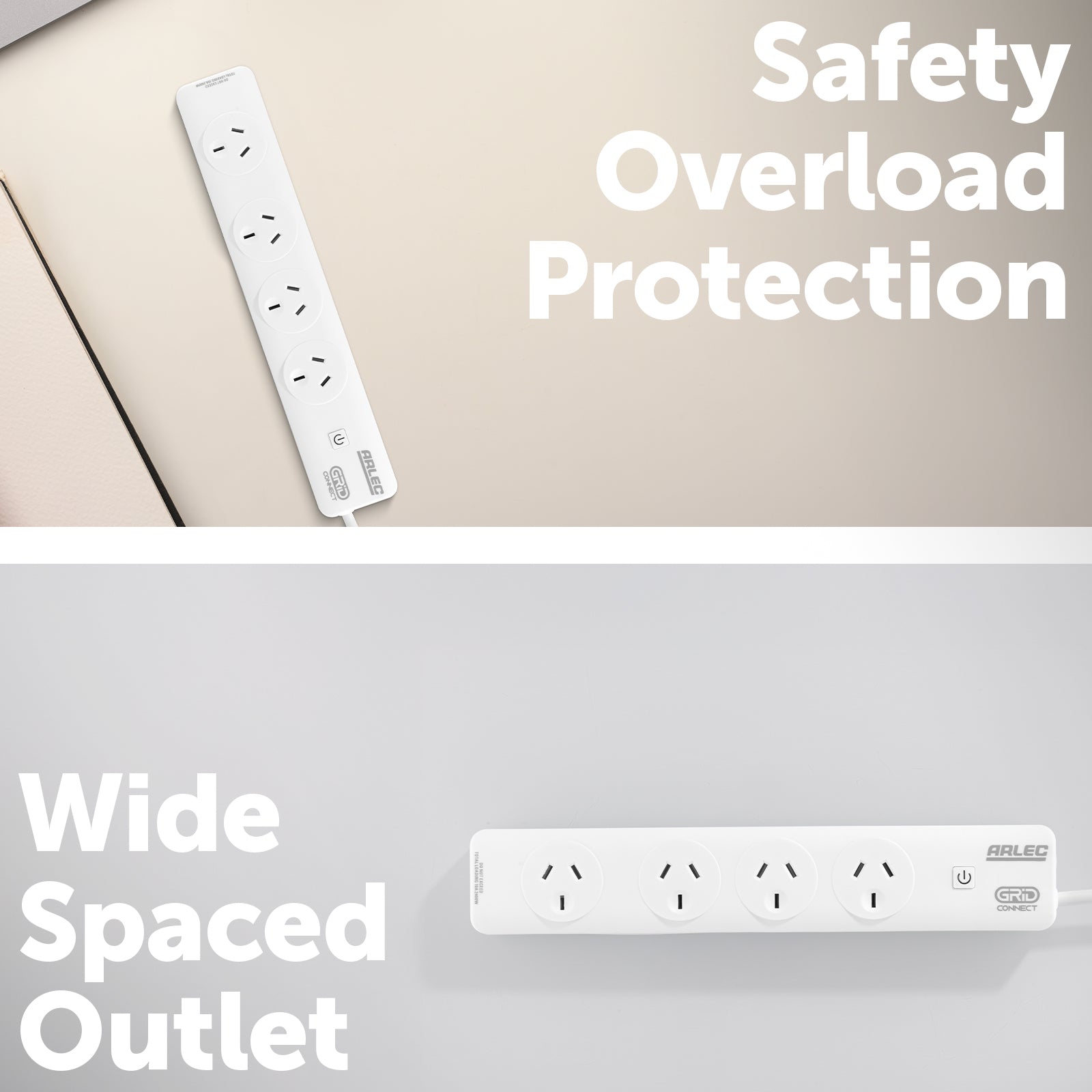 Smart 4 outlet powerboard with Wi-Fi control, Google Assistant, Alexa support, and safety features