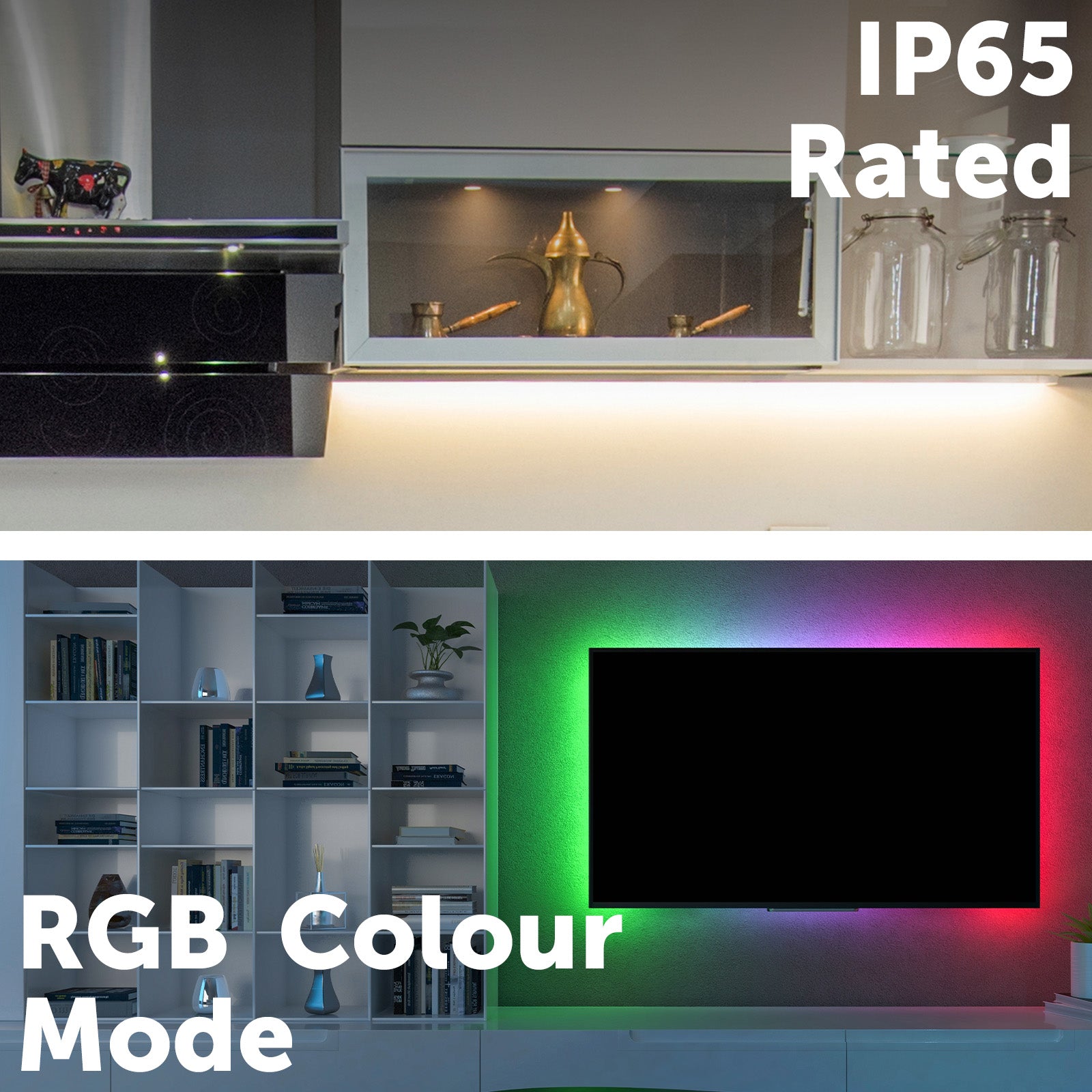 5m RGB and white LED strip light with remote and app control, fully adjustable brightness and color modes