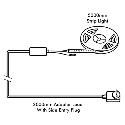 5m RGB and white LED strip light with remote and app control, fully adjustable brightness and color modes