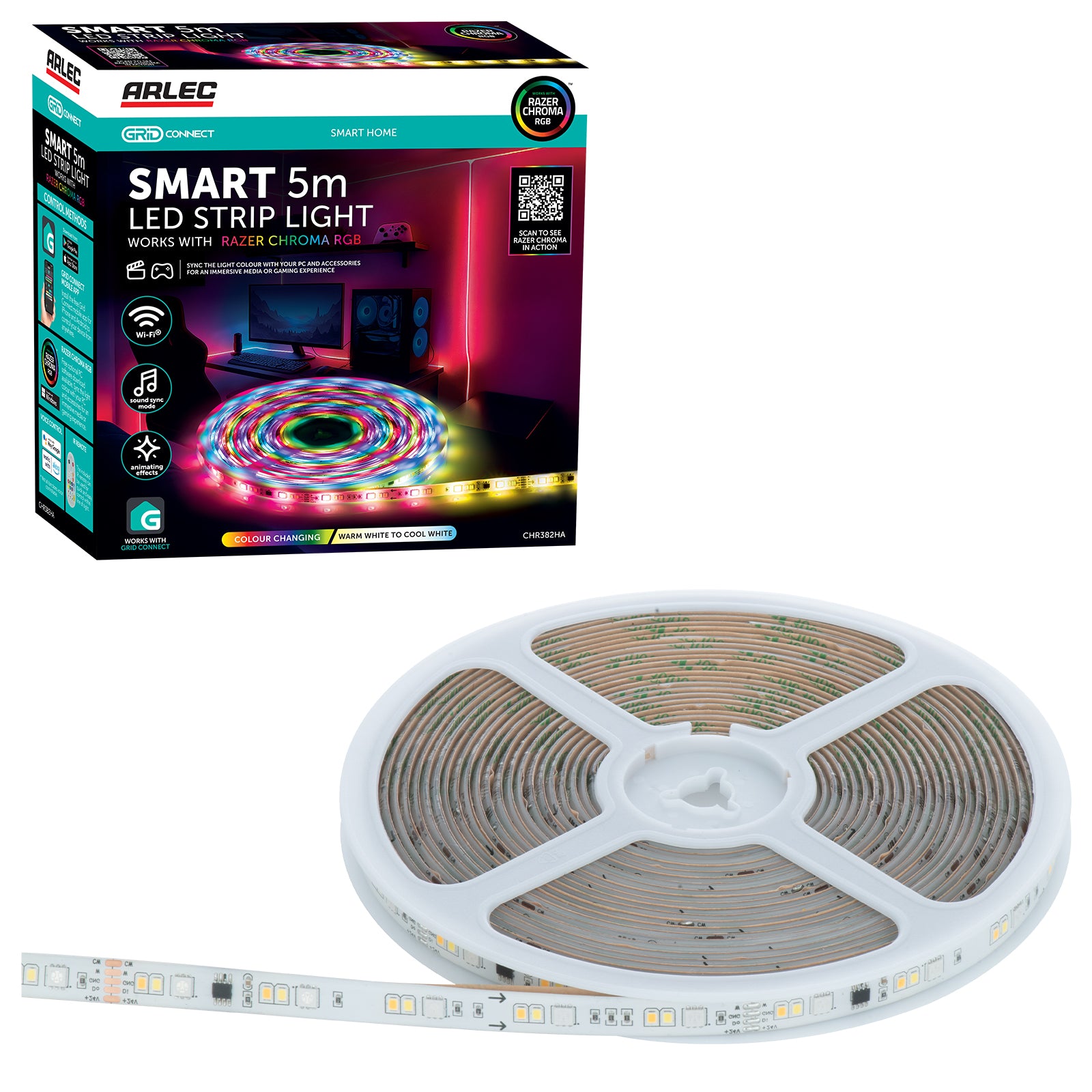 Arlec 5m RGB strip light with smart Razer Chroma integration, Grid Connect