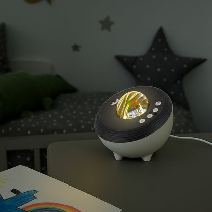 Smart aurora projector light with dynamic RGB lighting, white noise sounds, and mobile app control