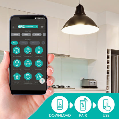 Smart B22 LED light globe with RGB, CCT control, app dimmable, Grid Connect, voice assistant ready