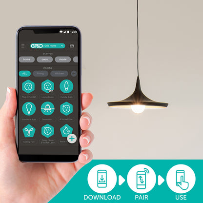 E27 smart LED RGB globe with Wi-Fi control, CCT tuning, Grid Connect app, Google Assistant & Alexa compatible