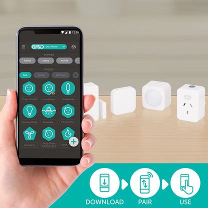 Smart home control kit with sensors, Wi-Fi automation, Grid Connect app, compatible with Alexa and Google