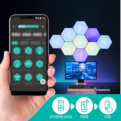 9-pack smart modular hexagon lights with sound sync and RGB, Arlec Grid Connect