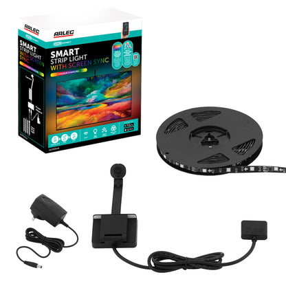 Screen sync LED strip light with camera sensor, multi-color effects, music modes, and app control