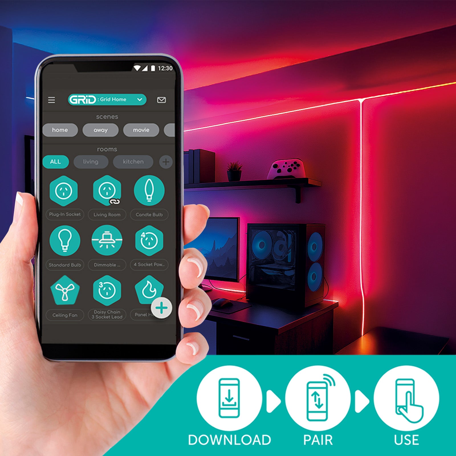 Arlec 5m RGB Neon Flex light with sound sync, smart app controlled lighting