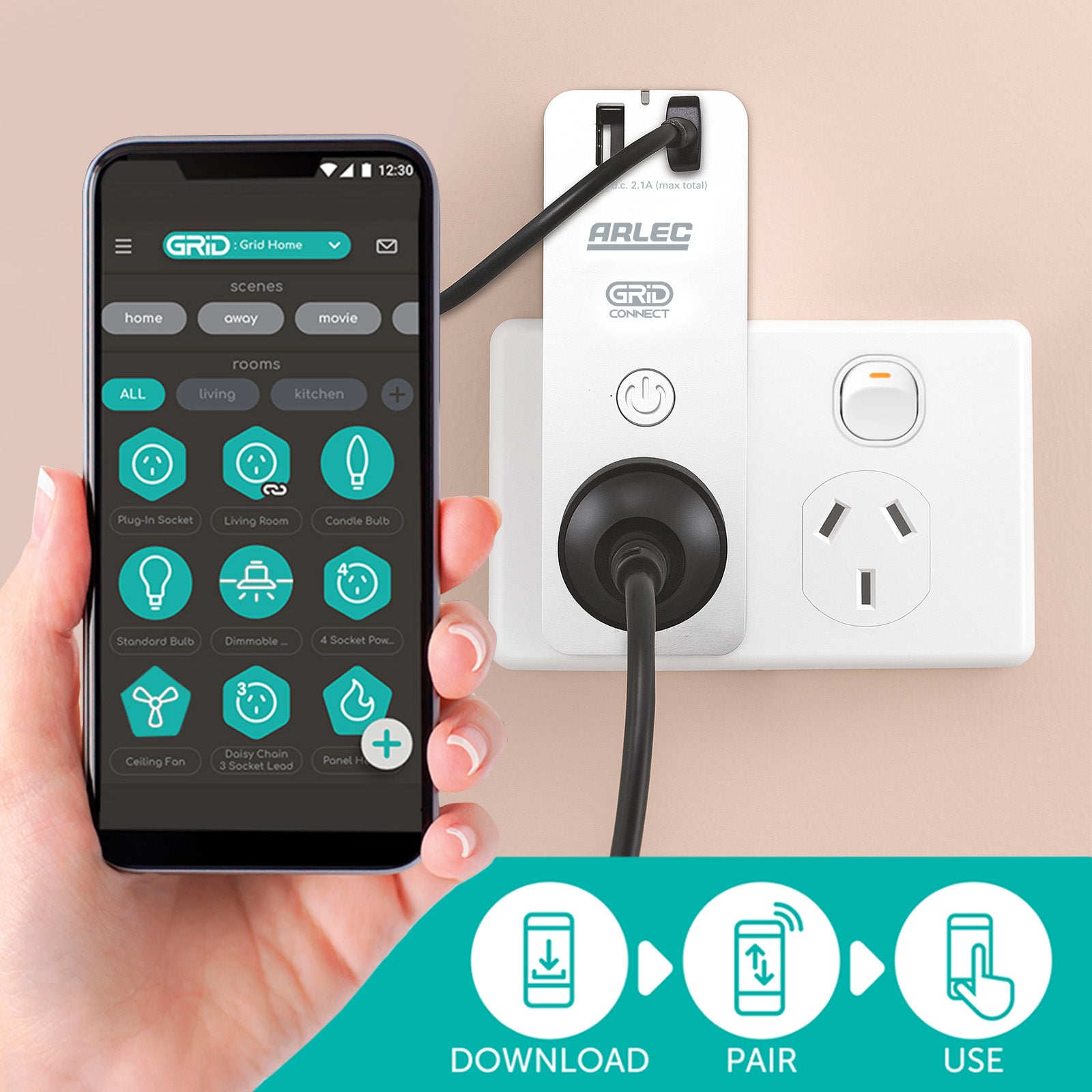 Arlec smart plug with USB, Wi-Fi socket for home automation, Grid Connect compatible power adaptor