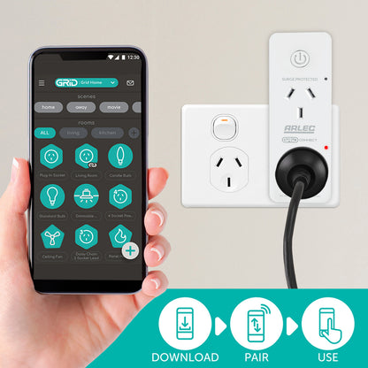 Arlec twin smart socket with energy monitoring and surge protection, Grid Connect smart plug