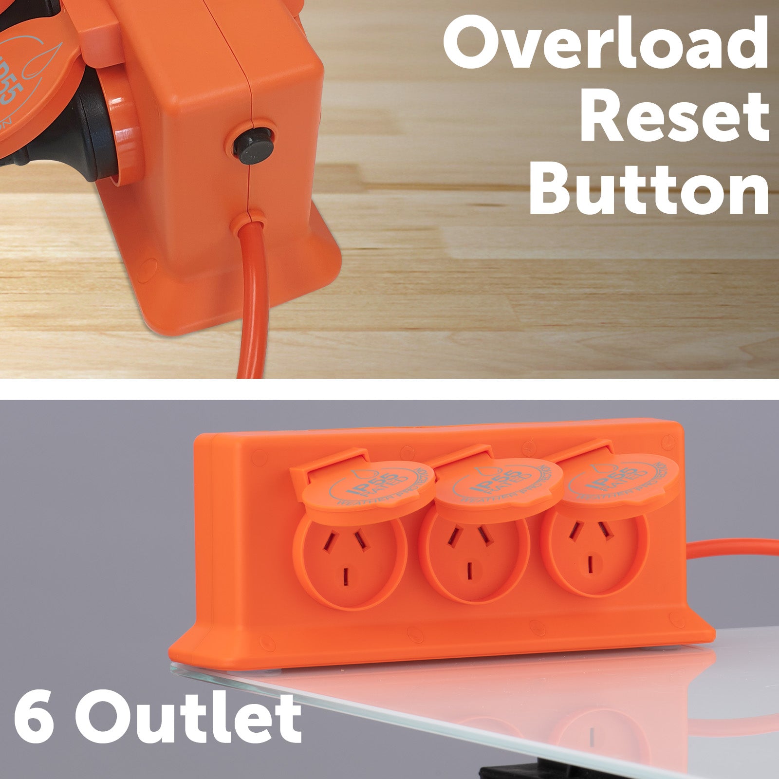 Arlec IP55 6 Outlet Weatherproof Powerboard - waterproof powerboard, 6 outlet extension, outdoor weatherproof board