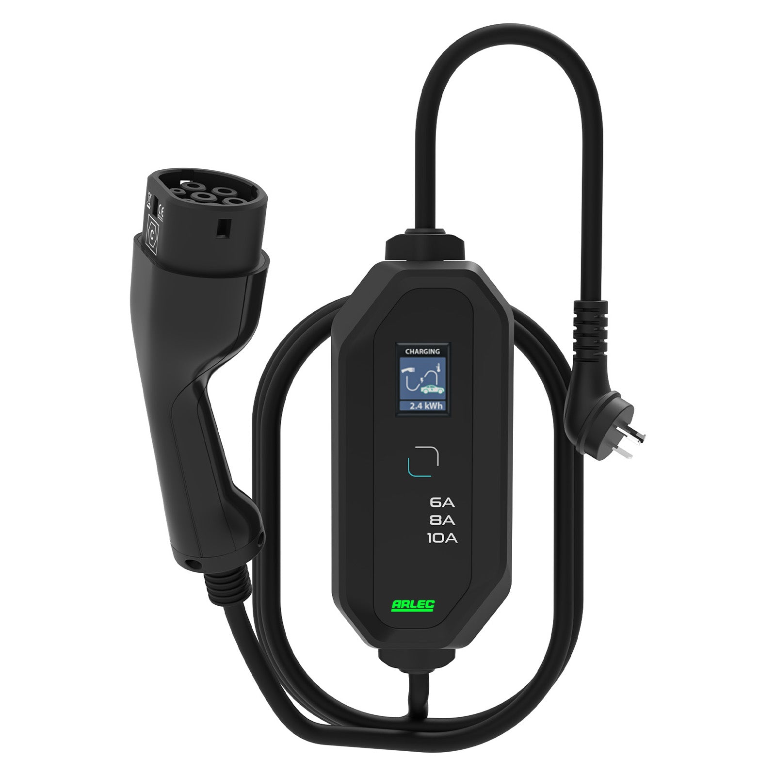 Arlec 2.4kW Portable EV Charger with 7m cable, Type 2 connector, IP65 rated, compatible with all electric vehicles