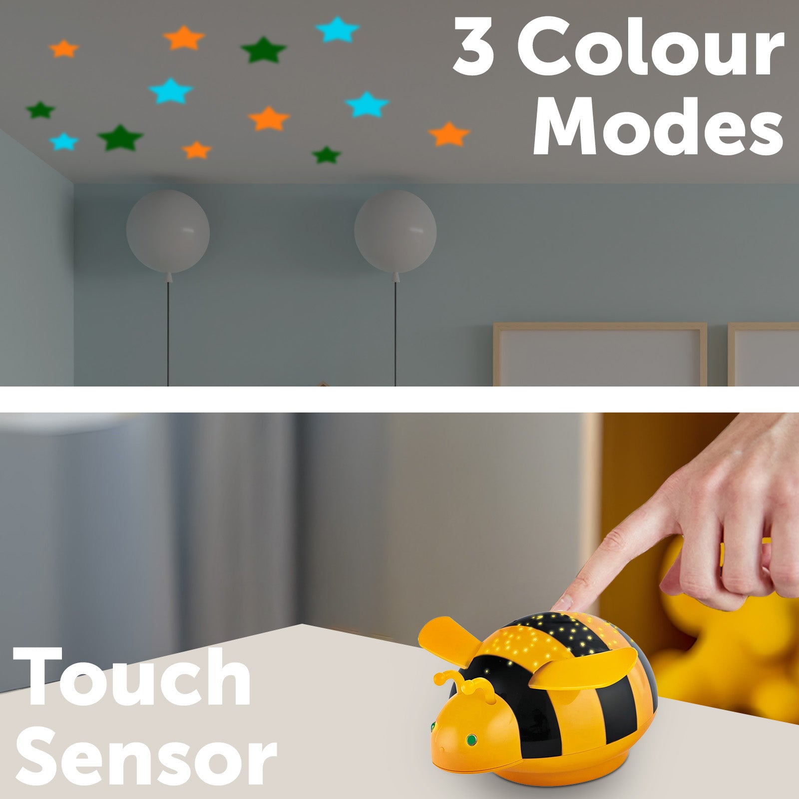 Arlec bumble bee projector night light with colour-changing stars and auto-off timer