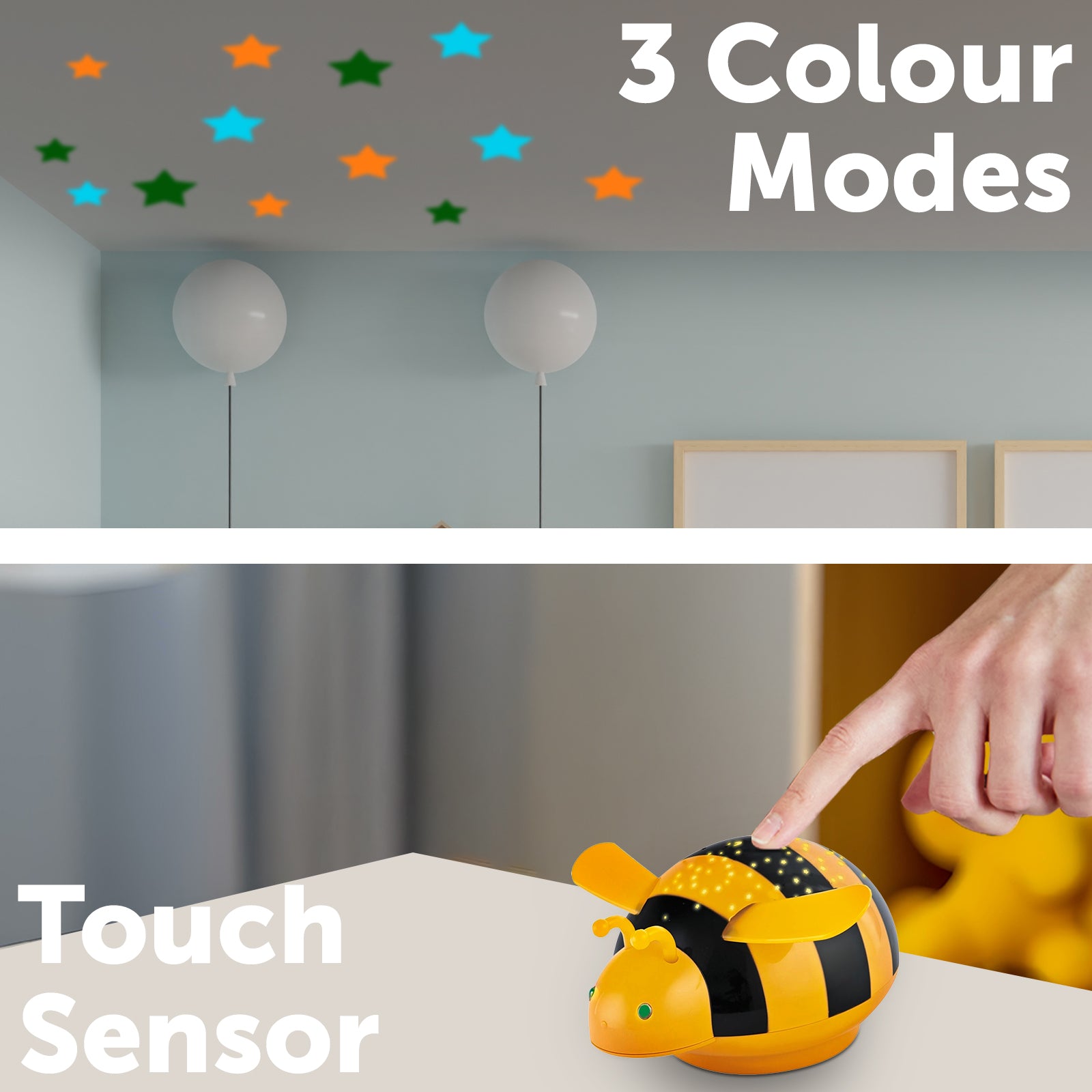 Arlec bumble bee projector night light with colour-changing stars and auto-off timer
