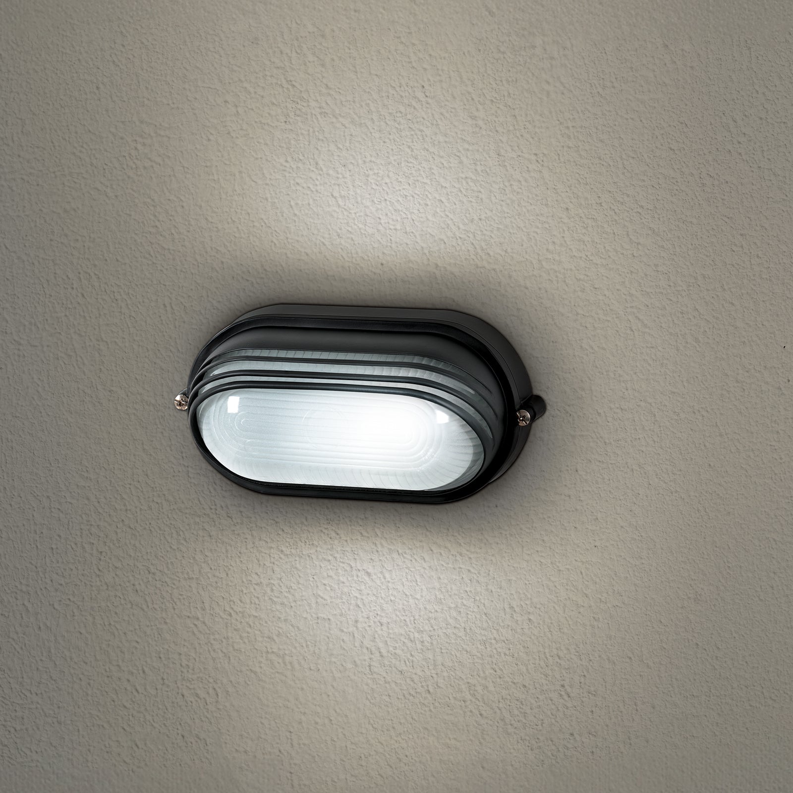 Arlec Large Black Oval Louvred Bunker Light - bunker wall light