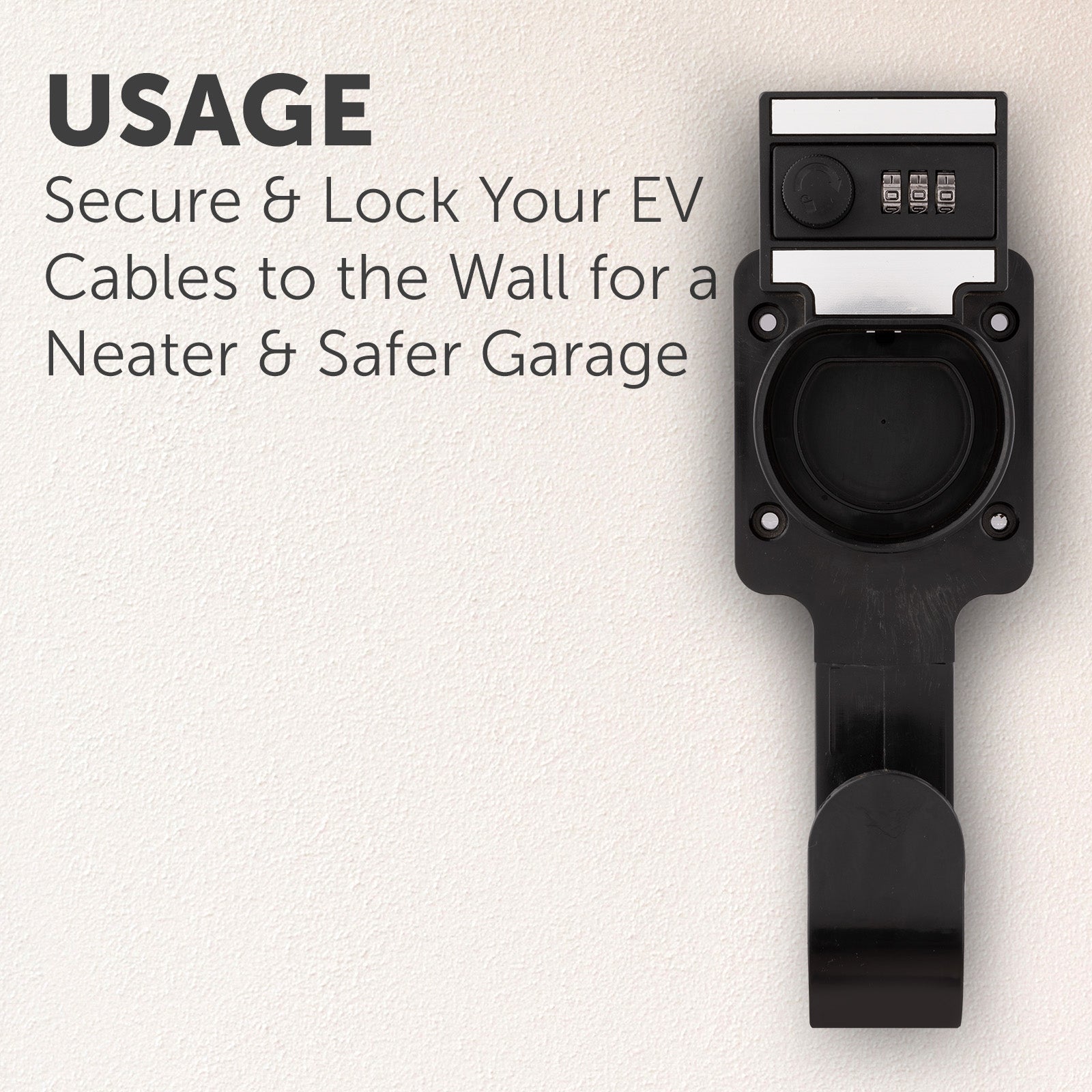 Lockable EV Charger Cable Holder by Arlec, secure wall-mounted storage for electric vehicle cables