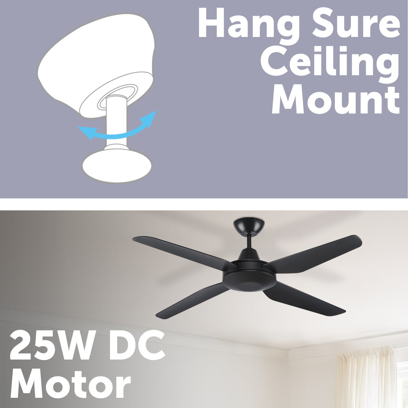 Arlec 130cm black smart ceiling fan with LED light and 6-speed remote
