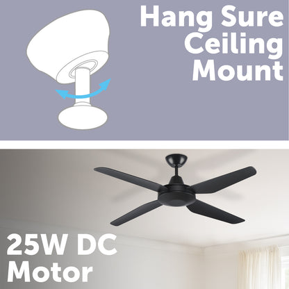 Arlec 130cm black smart ceiling fan with LED light and 6-speed remote