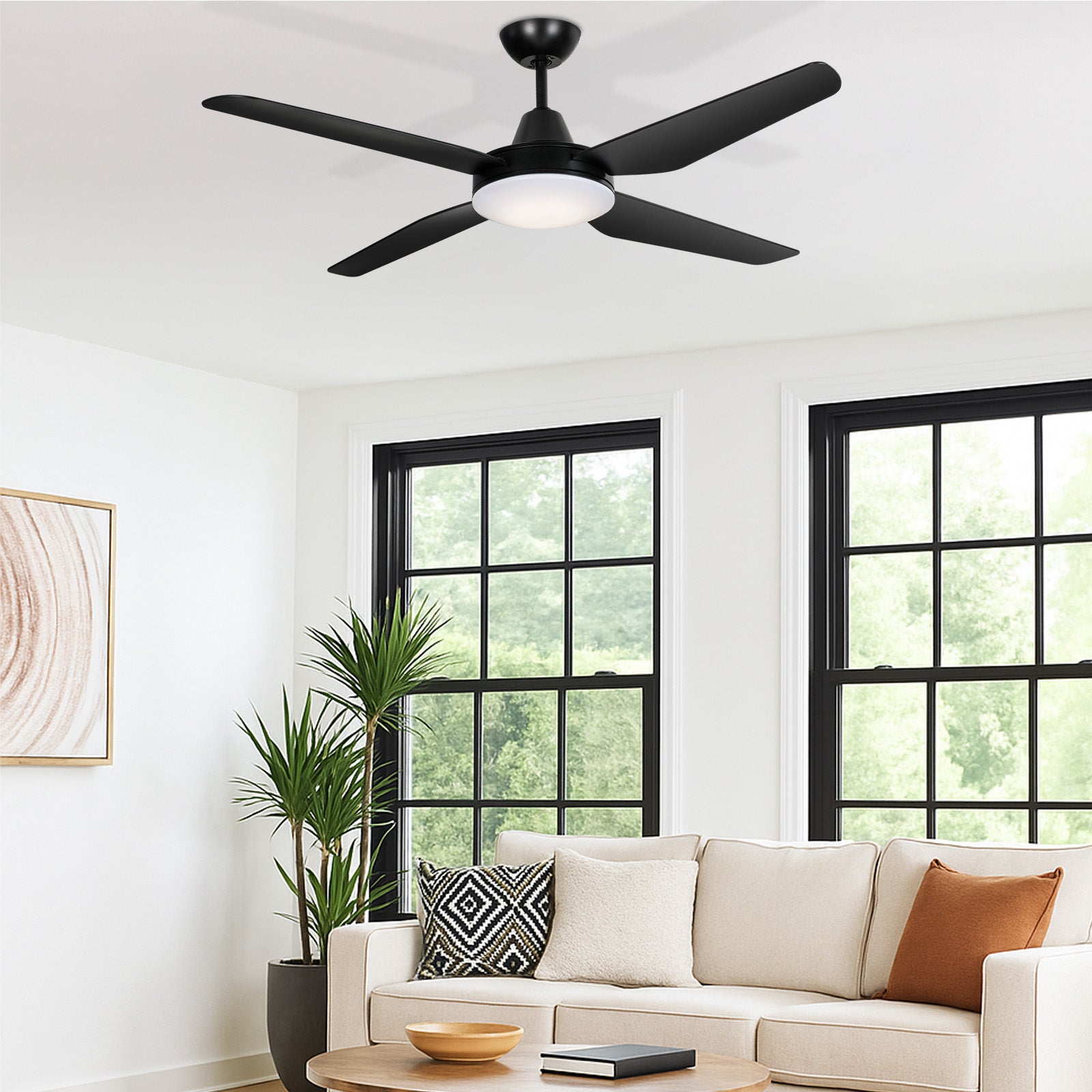 Arlec 130cm smart black ceiling fan with LED light and app control