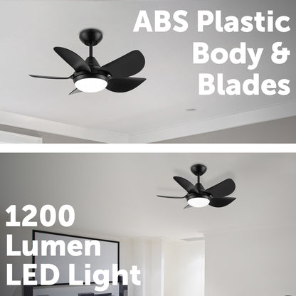 arlec 76cm maxy ceiling fan – compact 5 blade ceiling fan with light; tri-colour led black fan; energy-saving home fan