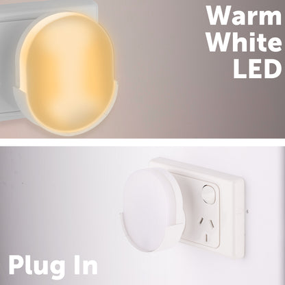 Arlec dusk-to-dawn sensor plug-in LED night light, soft warm glow for indoor use