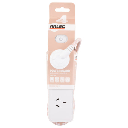 4 outlet powerboard with braided power cord pink – fashion color powerboard with braided cable