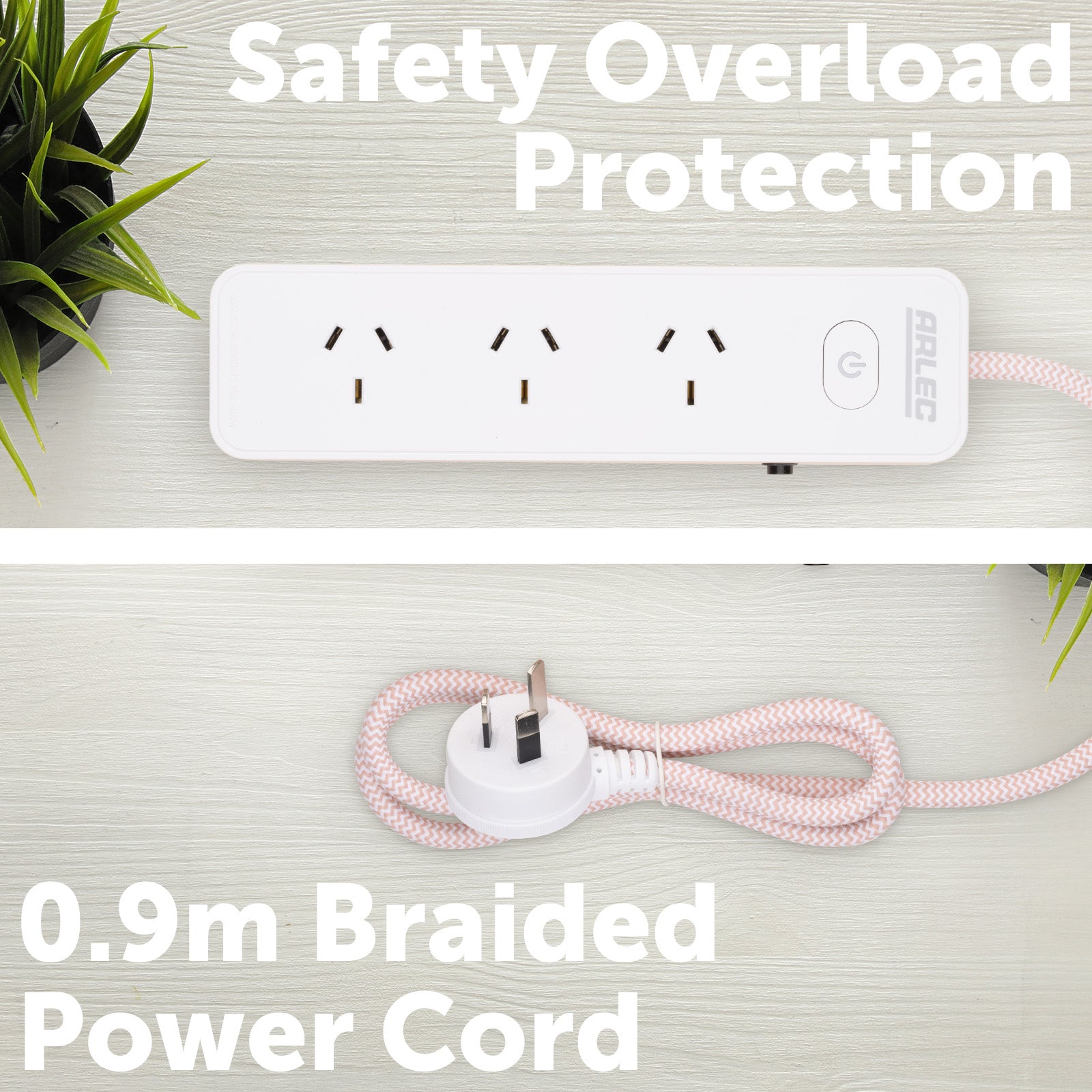 4 outlet powerboard with braided power cord pink – fashion color powerboard with braided cable