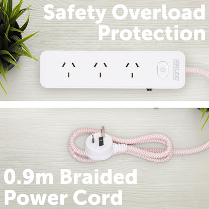 4 outlet powerboard with braided power cord pink – fashion color powerboard with braided cable