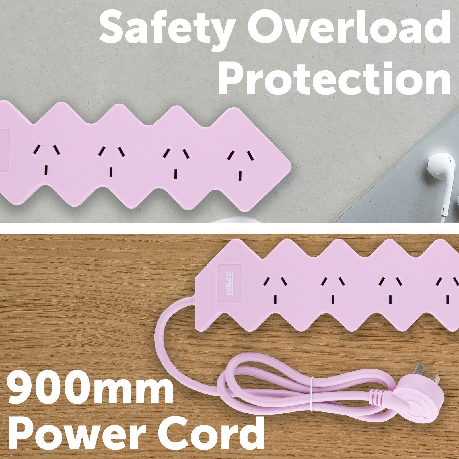 4 outlet pink powerboard – zig zag – zigzag design powerboard in pink color with 4 outlets