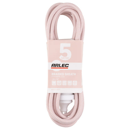 5m Braided Extension Lead Pink - stylish pink power cord, 5m braided extension, decorative cable