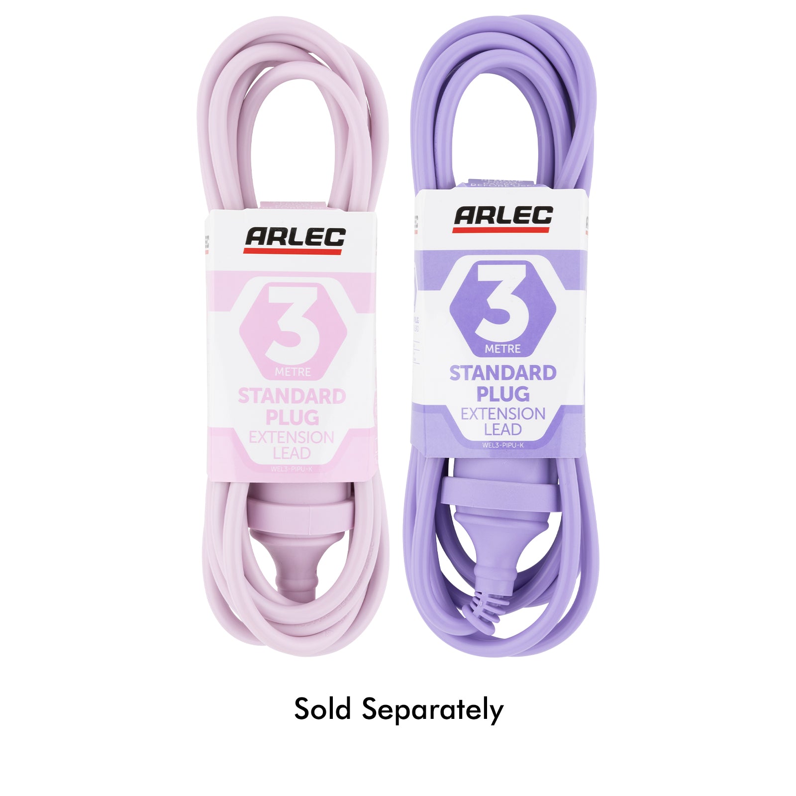 3m Power Lead Pink/Lilac - colourful extension lead, 3m indoor cable, decorative power cord