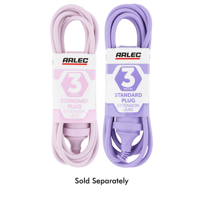 3m Power Lead Pink/Lilac - colourful extension lead, 3m indoor cable, decorative power cord