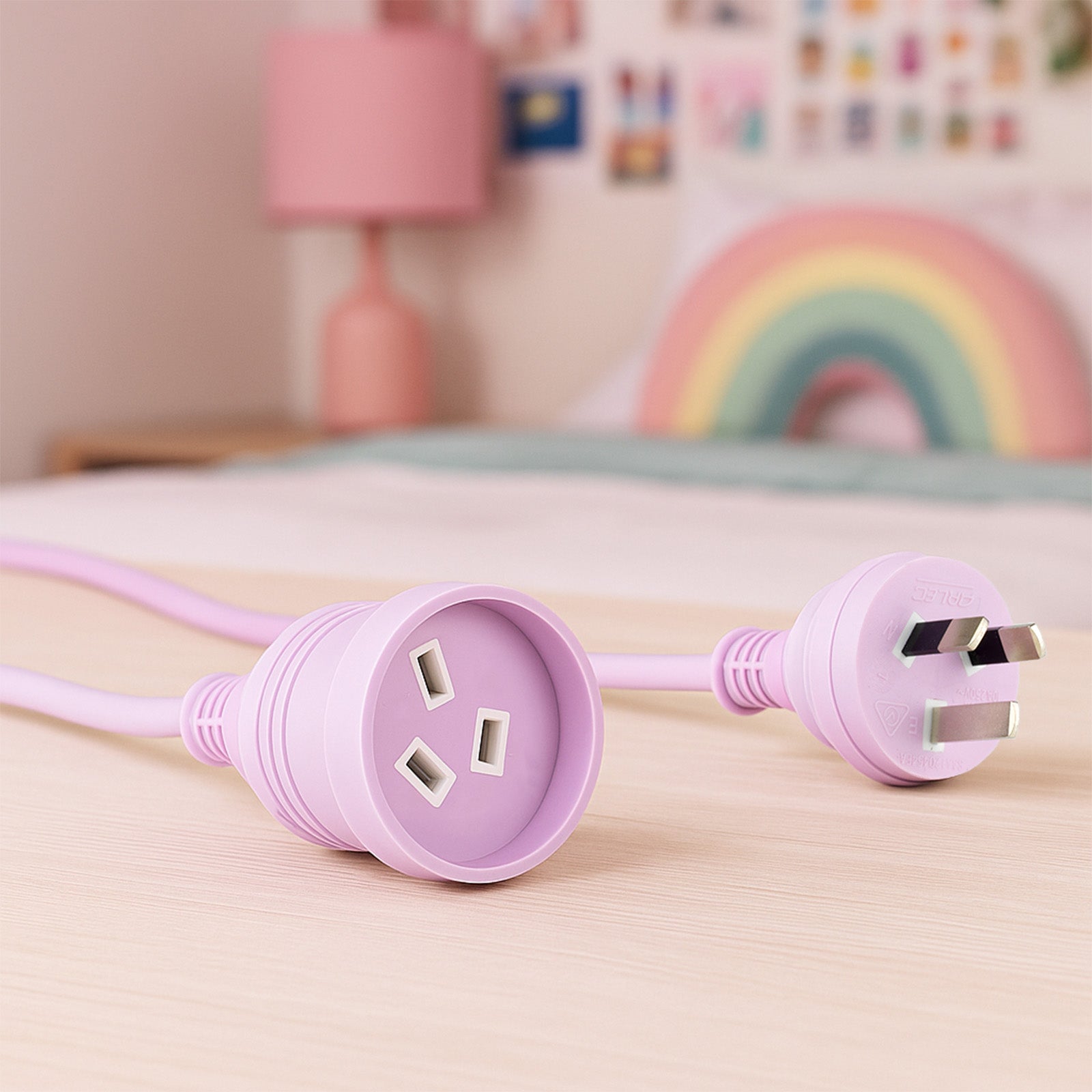 3m Power Lead Pink/Lilac - colourful extension lead, 3m indoor cable, decorative power cord