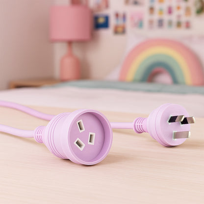3m Power Lead Pink/Lilac - colourful extension lead, 3m indoor cable, decorative power cord