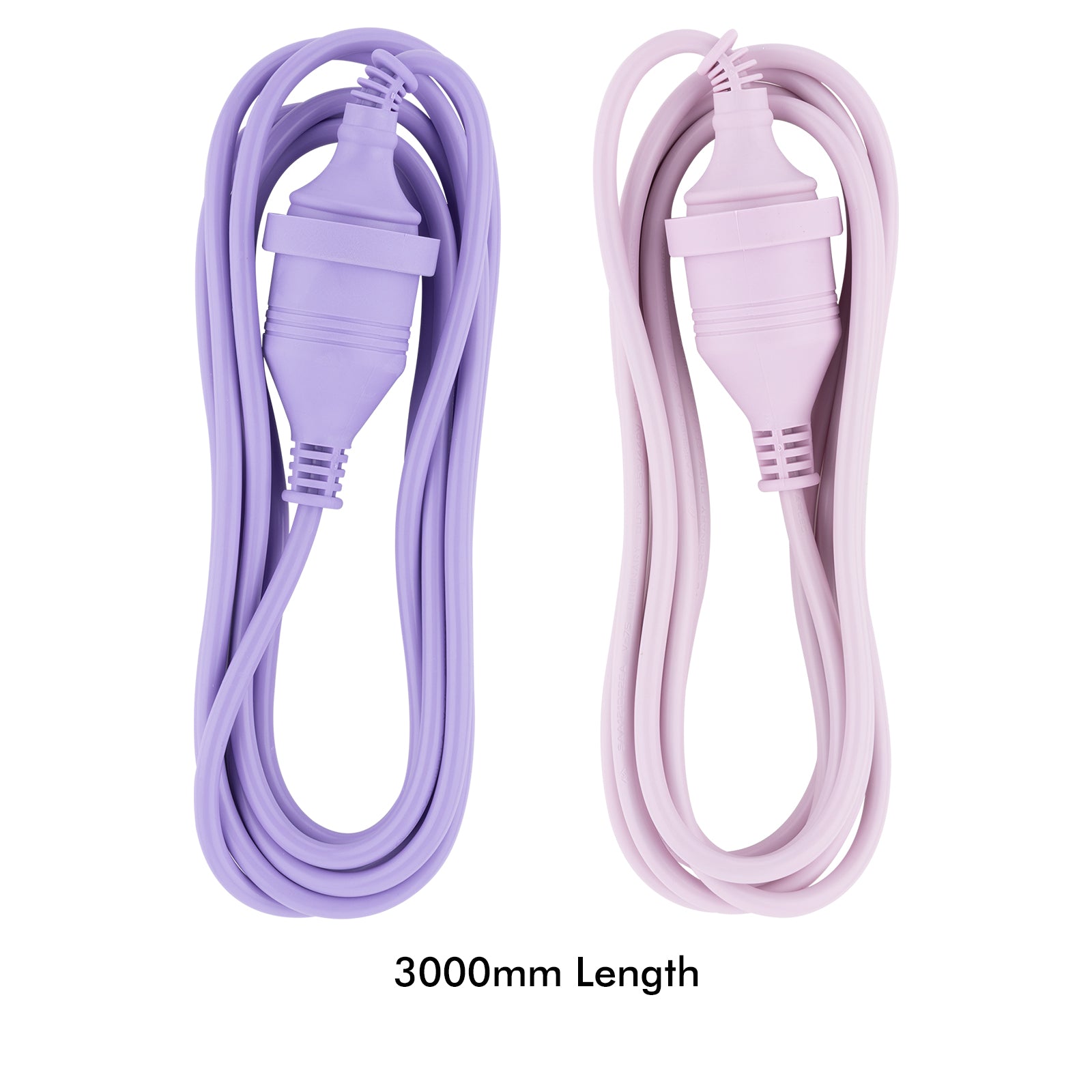 3m Power Lead Pink/Lilac - colourful extension lead, 3m indoor cable, decorative power cord