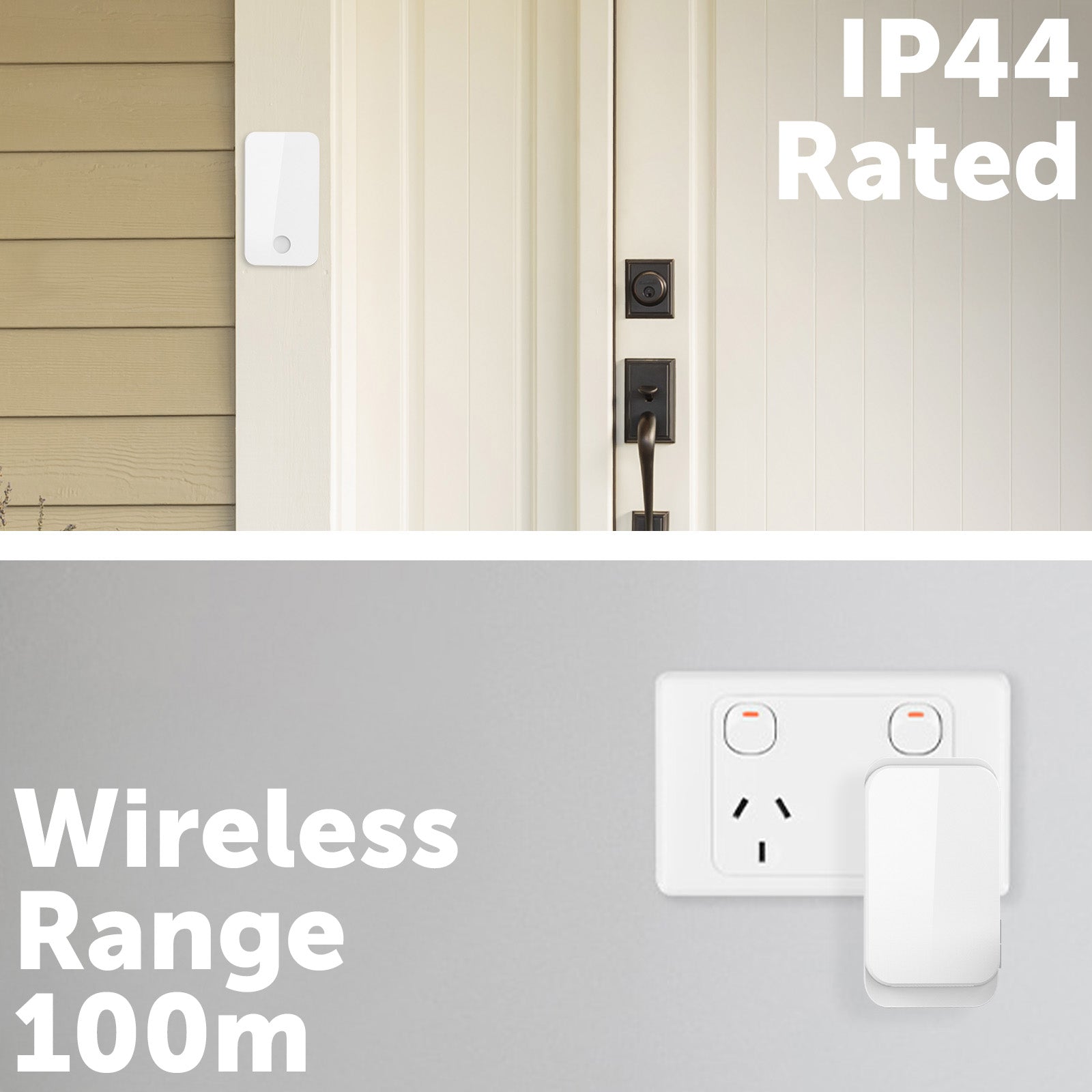 Arlec Plug-in Door Chime With 100m Wireless Kinetic Push Button - White – wireless door chime, plug-in doorbell, kinetic push button chime