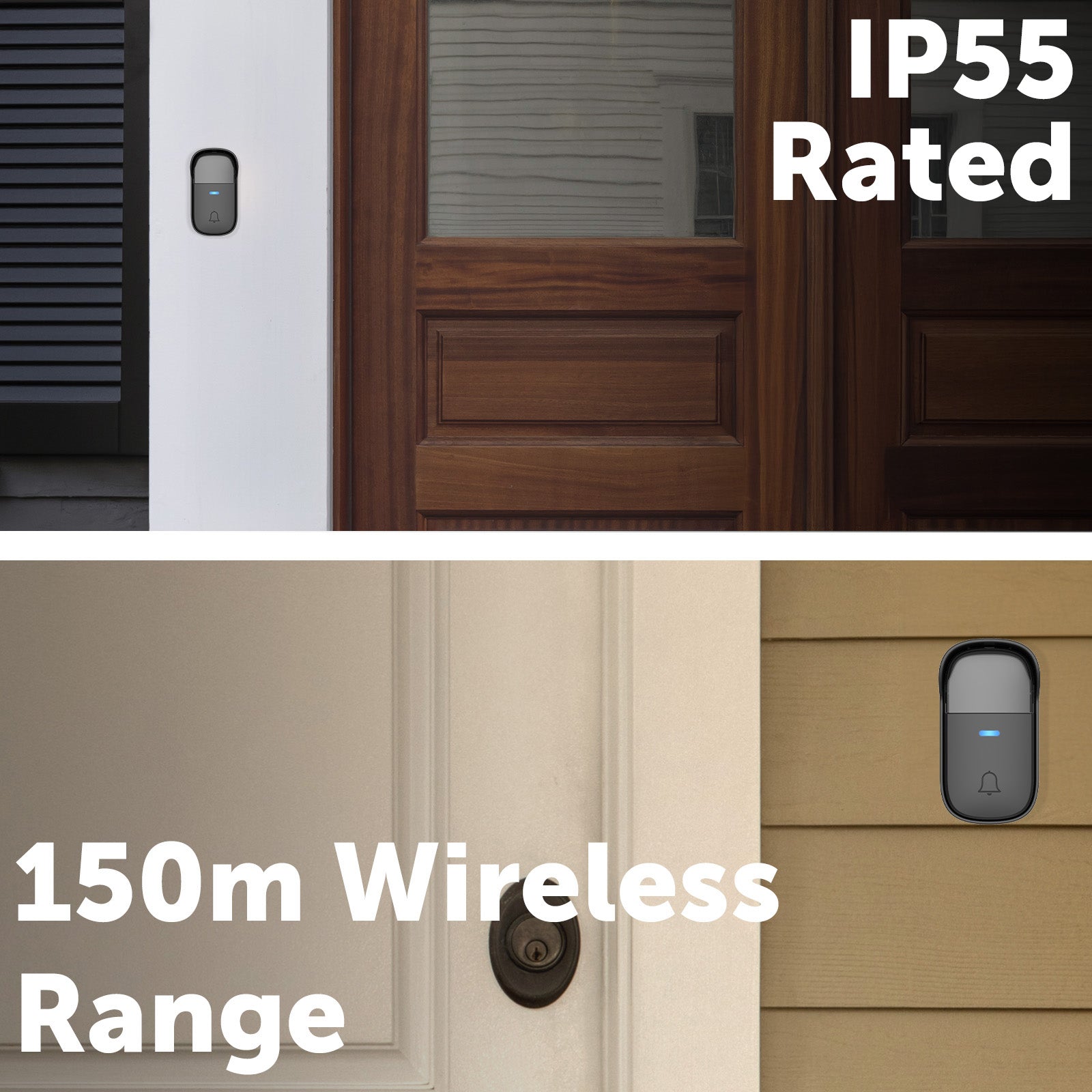 Arlec Plug-in Door Chime With 150m Wireless Kinetic Push Button - Black – wireless door chime, plug-in doorbell, smart kinetic chime