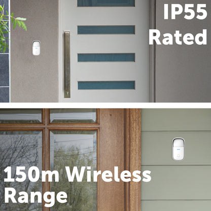 Arlec Plug-in Door Chime With 150m Wireless Kinetic Push Button - White – wireless door chime, plug-in doorbell, smart kinetic chime