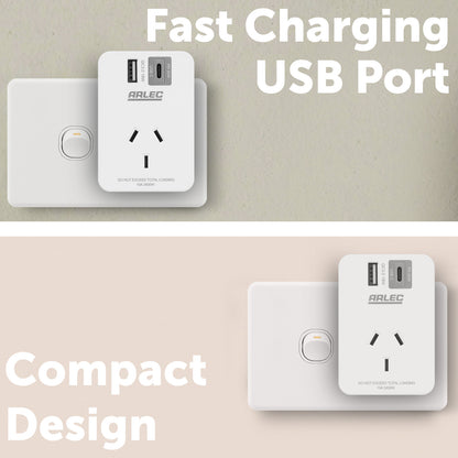Arlec White Power Adapter with Rapid Charging USB A&C PD20W