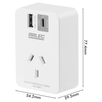 Arlec White Power Adapter with Rapid Charging USB A&C PD20W