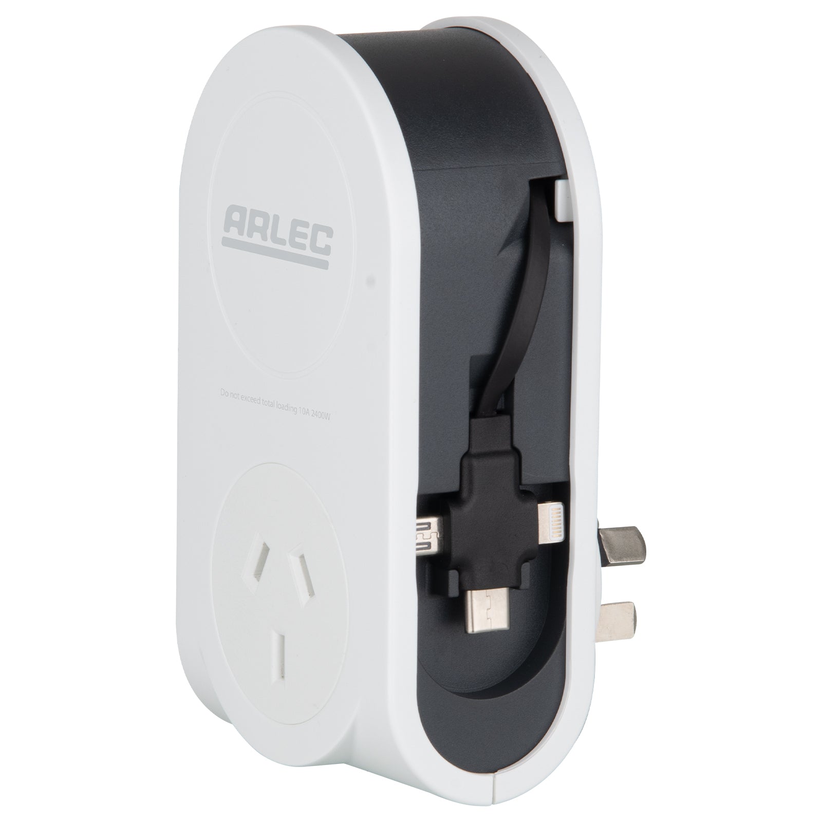 Retractable USB charger adaptor with extra USB port – Arlec 3-in-1 design