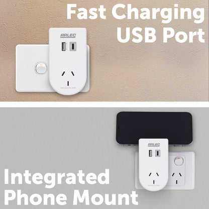 Wall power adaptor with phone holder and PD20W USB charger – Arlec