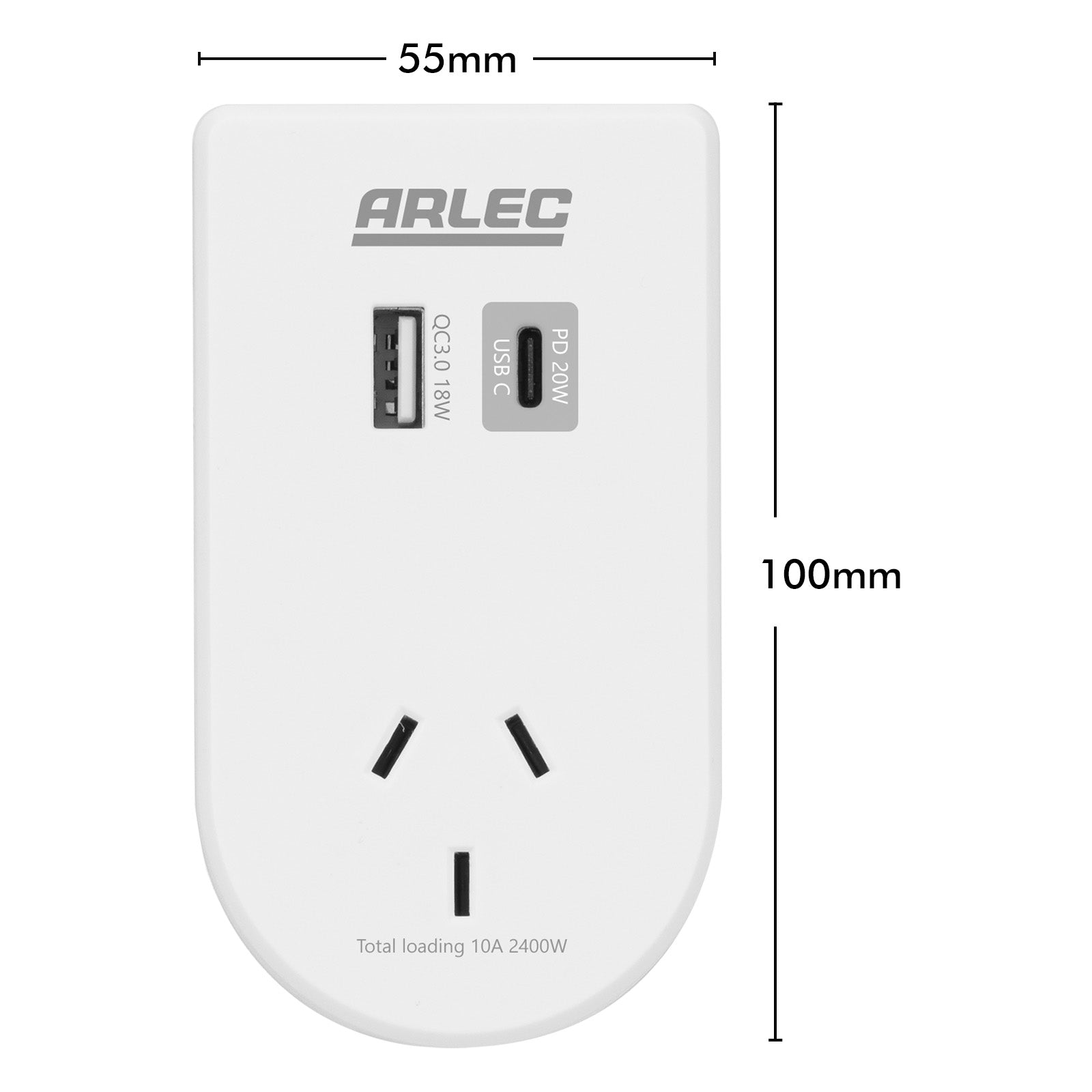 Wall power adaptor with phone holder and PD20W USB charger – Arlec