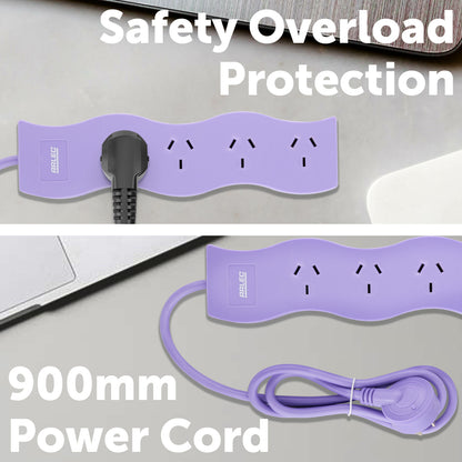 4 outlet lilac powerboard – wave – lilac colored wave style powerboard for decorative interiors