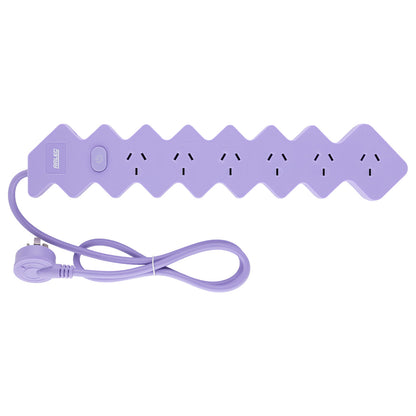 6 outlet lilac powerboard – colored extension board with six outlets