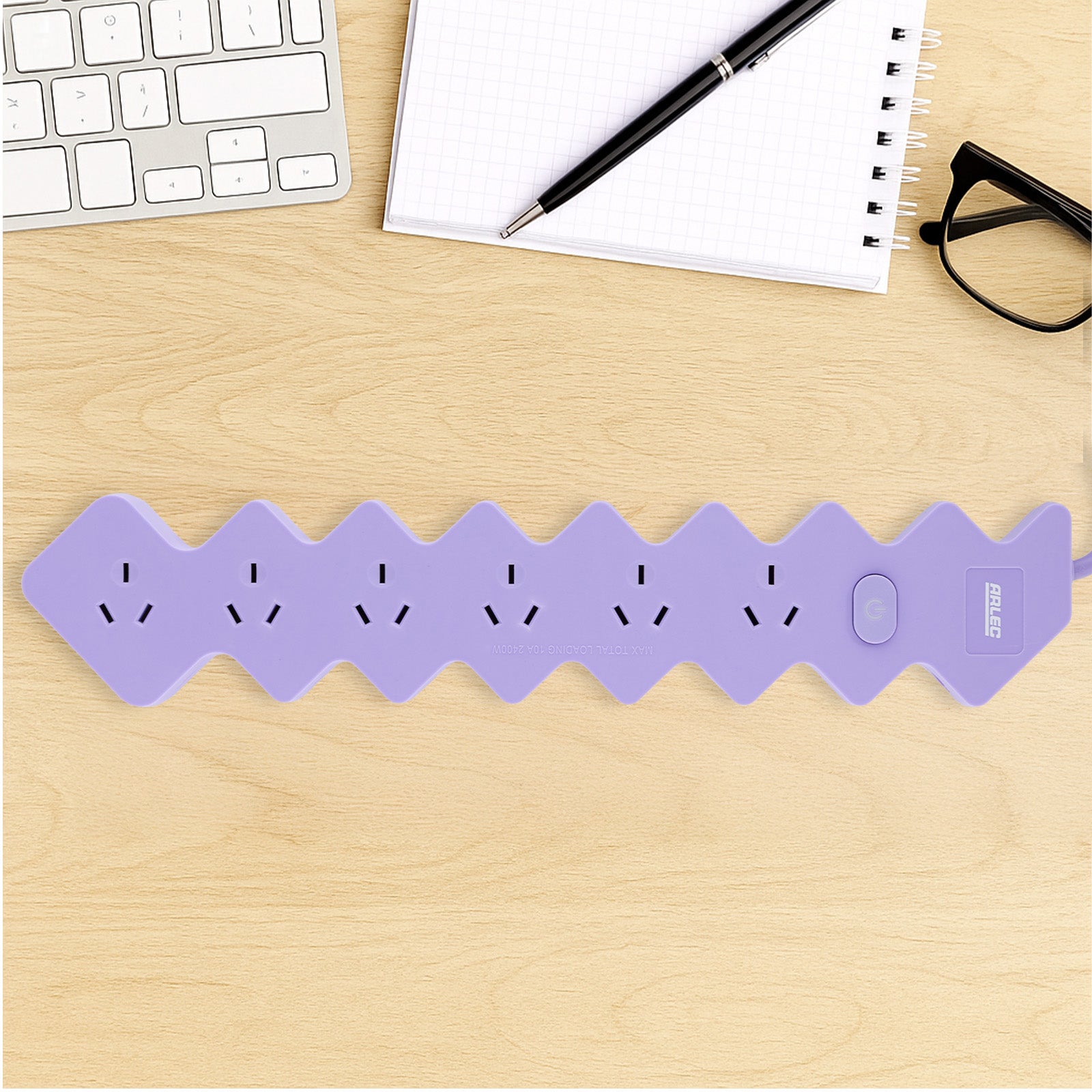 6 outlet lilac powerboard – colored extension board with six outlets