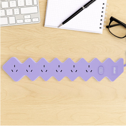 6 outlet lilac powerboard – colored extension board with six outlets