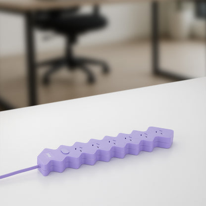 6 outlet lilac powerboard – colored extension board with six outlets