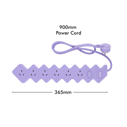 6 outlet lilac powerboard – colored extension board with six outlets